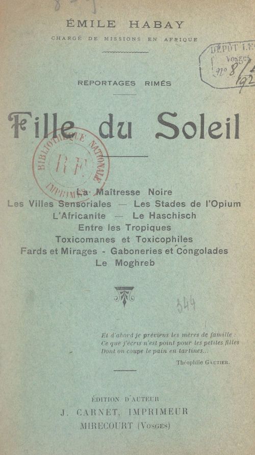 Couverture ebook de Reportages rimés. Fille du soleil, de Emile Habay