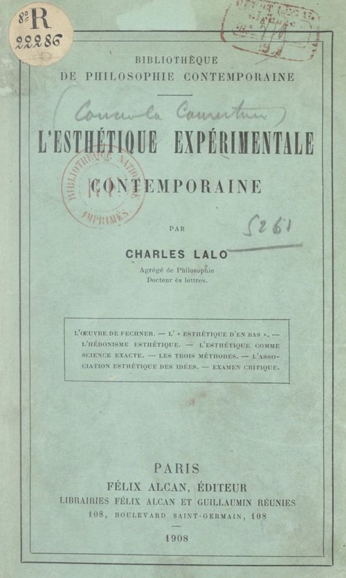 Couverture ebook de L'esthétique expérimentale contemporaine, de Charles Lalo