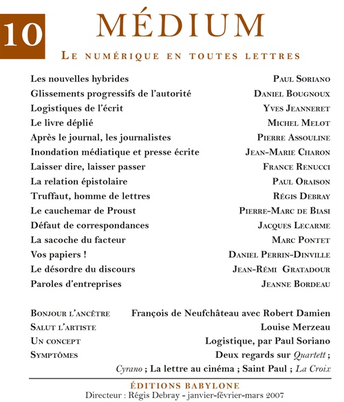 ebook cover of Médium n°10, janvier-mars 2007, by Collectif