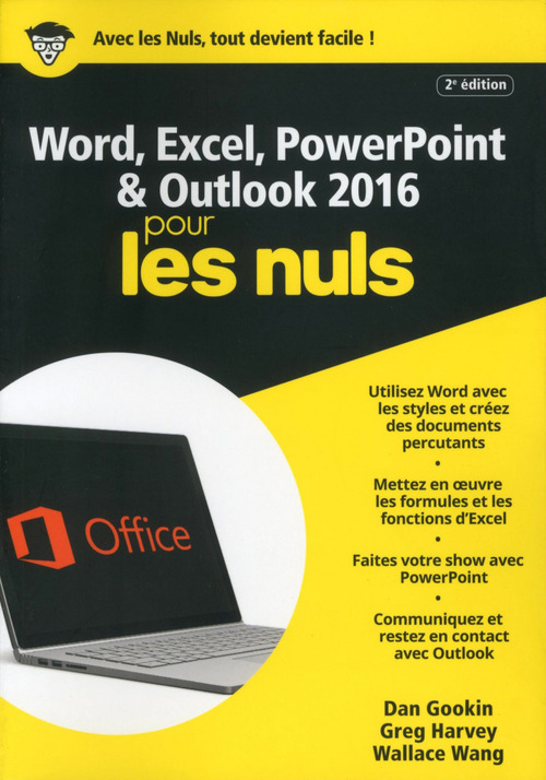 ebook cover of Word, Excel, PowerPoint et Outlook 2016 pour les Nuls mégapoche, 2e édition, by Dan Gookin, Greg Harvey, Wallace Wang