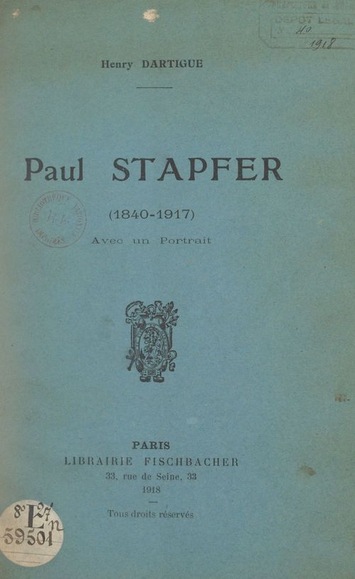 Couverture ebook de Paul Stapfer (1840-1917), de Henry Dartigue