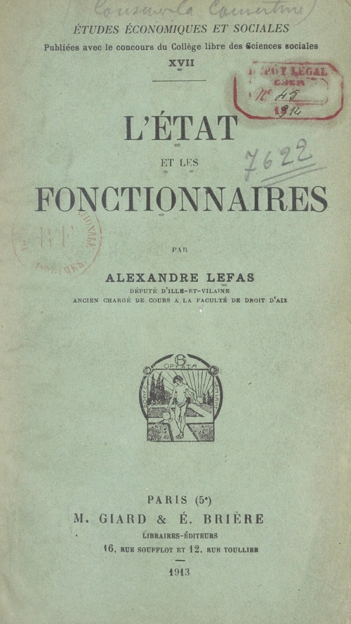 Couverture ebook de L'État et les fonctionnaires, de Alexandre Lefas
