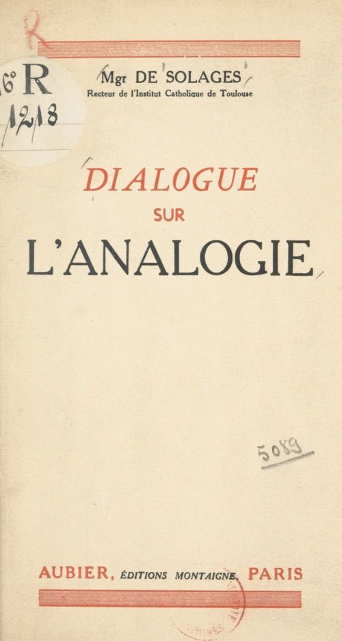 Couverture ebook de Dialogue sur l'analogie, de Bruno De Solages