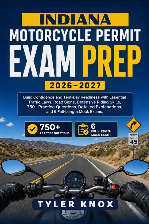 ebook cover of INDIANA  MOTORCYCLE PERMIT EXAM PREP 2026-2027, by Tyler Knox