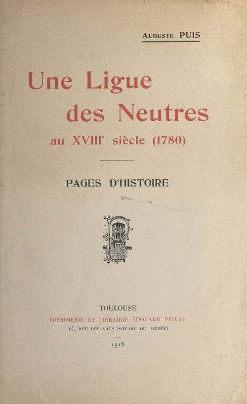 Couverture ebook de Une ligue des neutres au XVIIIe siècle (1780), de Auguste Puis
