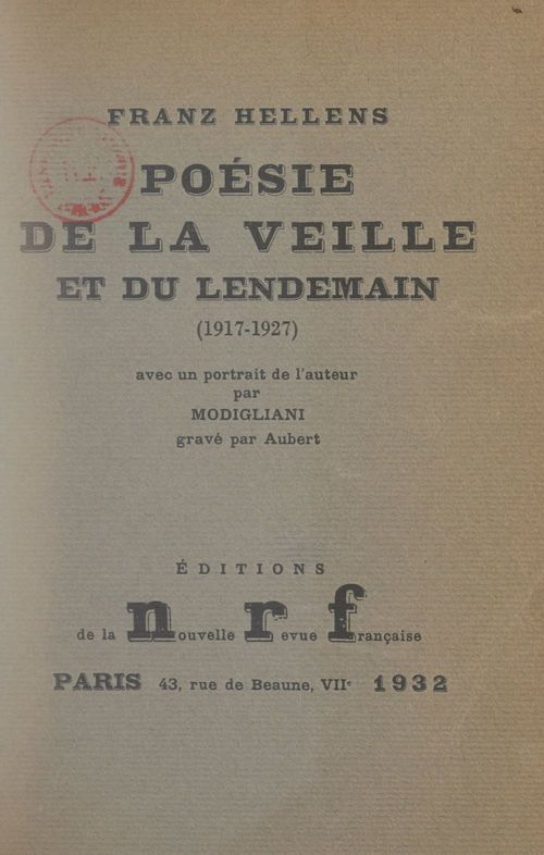 Couverture ebook de Poésie de la veille et du lendemain (1917-1927), de Franz Hellens