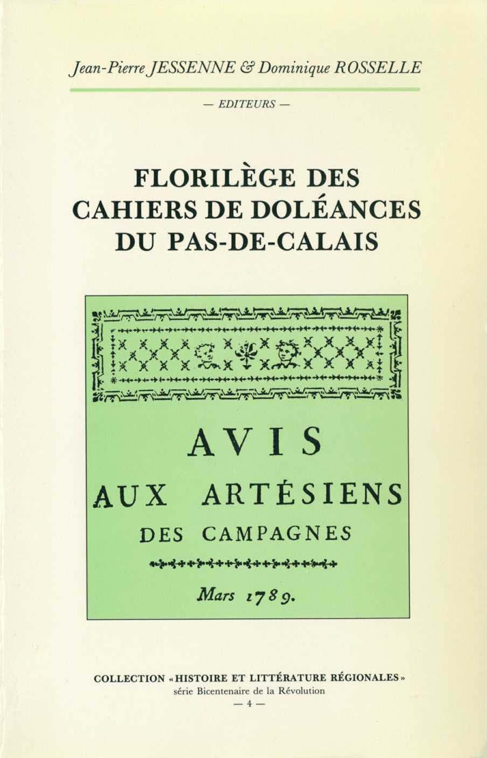 ebook cover of Florilège des Cahiers de doléances du Pas-de-Calais, by Dominique Rosselle, Jean-Pierre Jesenne