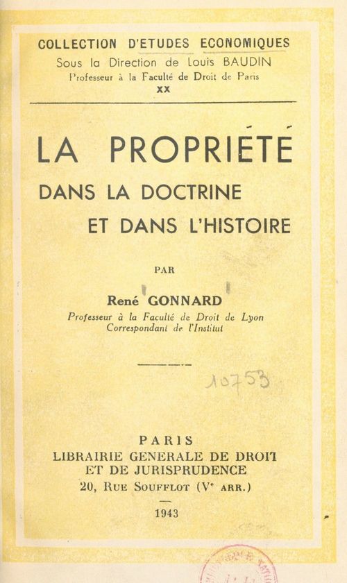 Couverture ebook de La propriété dans la doctrine et dans l'histoire, de Rene Gonnard