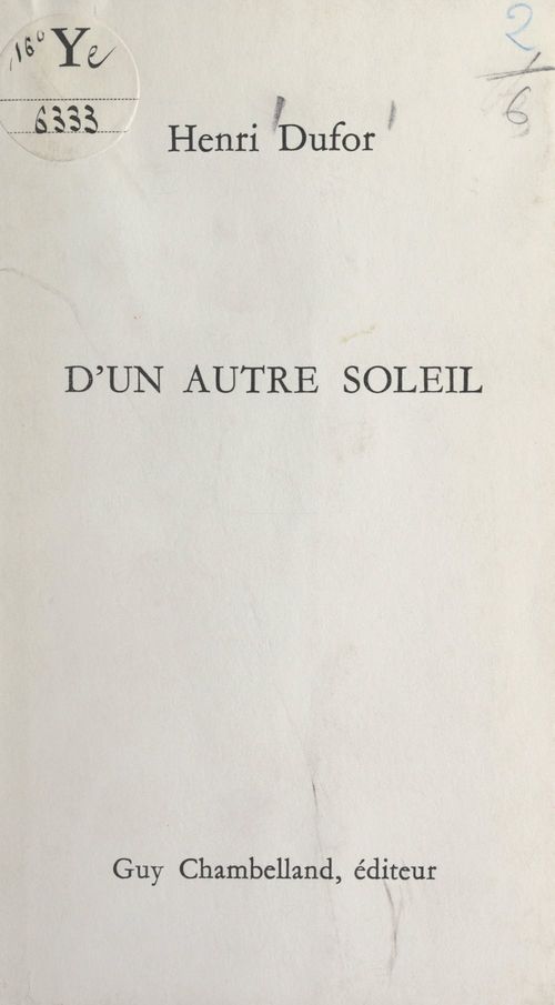 ebook cover of D'un autre soleil, by Henri Dufor