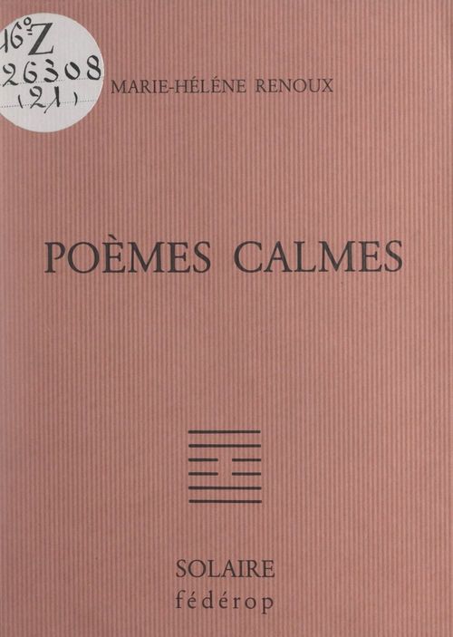 ebook cover of Poèmes calmes, by Marie-Hélène Renoux