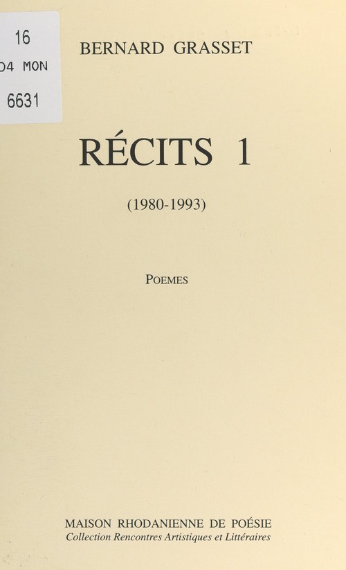 ebook cover of Récits (1), by Bernard Grasset