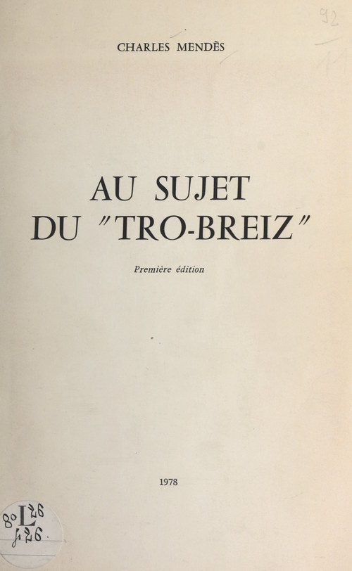 Couverture ebook de Au sujet du "Tro-Breiz", de Charles Mendes