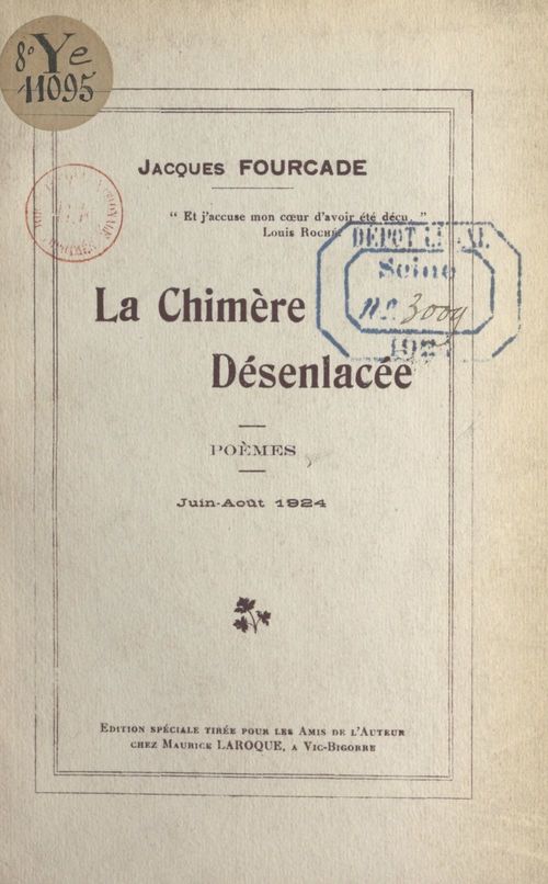 Couverture ebook de La chimère désenlacée, de Jacques Fourcade