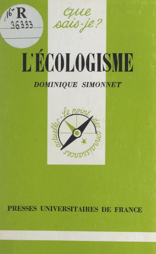 Couverture ebook de L'écologisme, de Dominique Simonnet