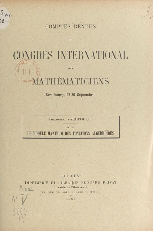 ebook cover of Sur le module maximum des fonctions algébroïdes, by Theodore Varopoulos