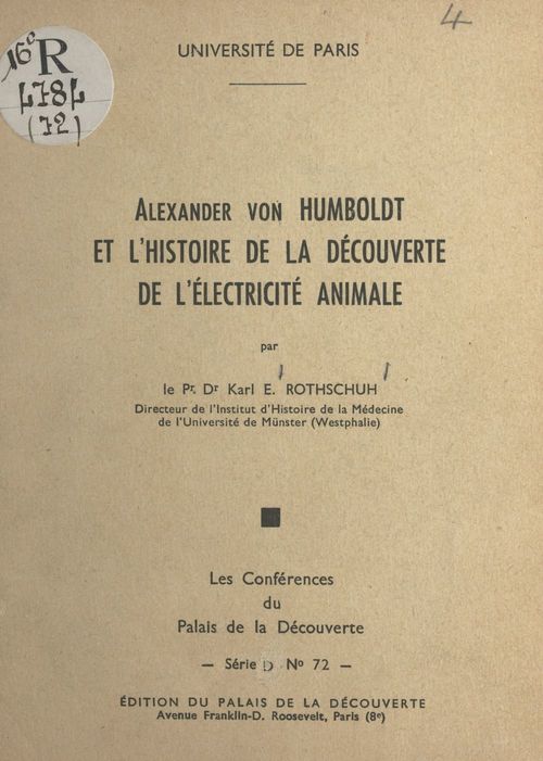 ebook cover of Alexander von Humboldt et l'histoire de la découverte de l'électricité animale, by Karl E. Rothschuh