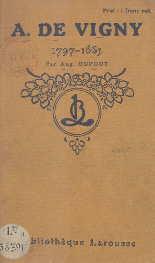 Couverture ebook de A. de Vigny, 1797-1863, de Auguste Dupouy