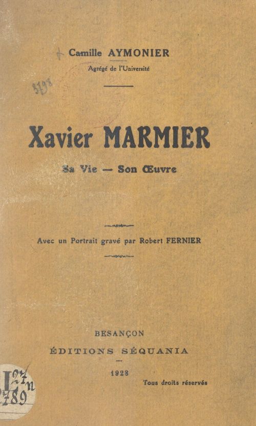 ebook cover of Xavier Marmier, by Camille Aymonier