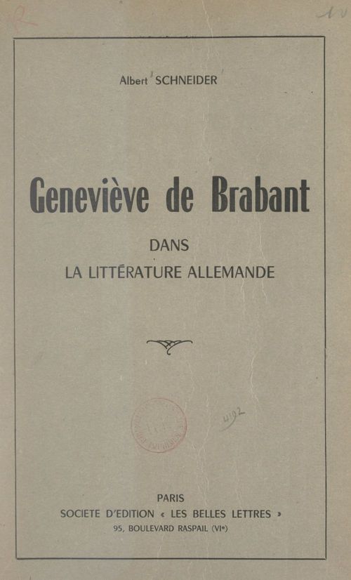 ebook cover of La légende de Geneviève de Brabant dans la littérature allemande, by Albert Schneider