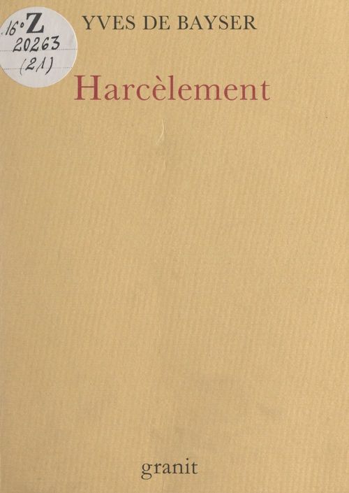 ebook cover of Harcèlement, by Yves De Bayser