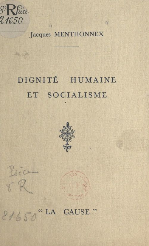 ebook cover of Dignité humaine et socialisme, by Jacques Menthonnex