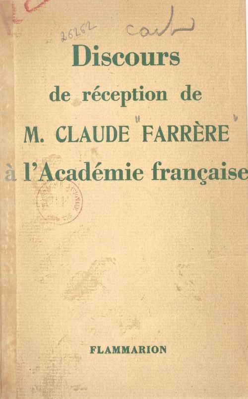 Couverture ebook de Discours de réception de Claude Farrère à l'Académie française, de Claude Farrère