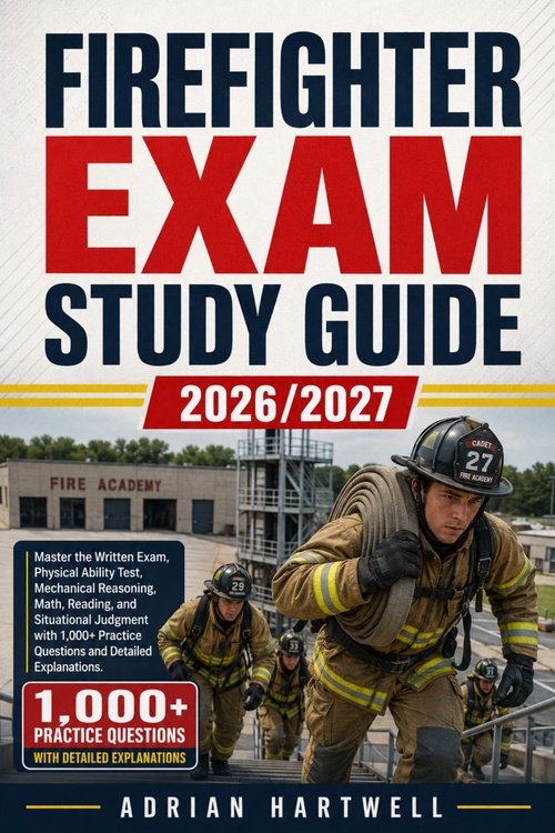 Couverture ebook de FIREFIGHTER EXAM STUDY  GUIDE 2026/2027, de Adrian Hartwell