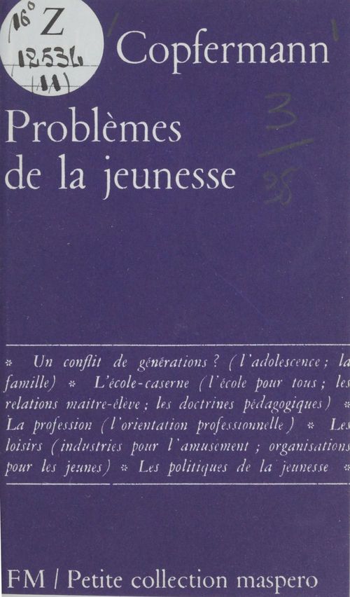 Couverture ebook de Problèmes de la jeunesse, de Emile Copfermann