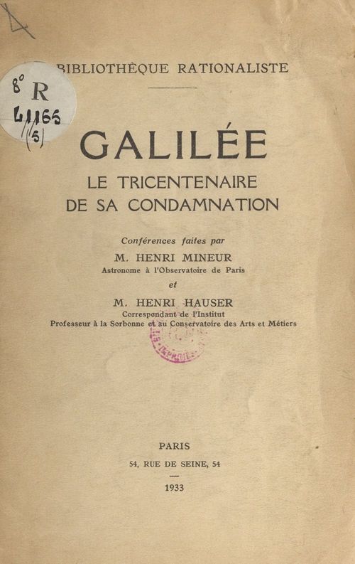 ebook cover of Galilée, by Henri Hauser, Henri Mineur