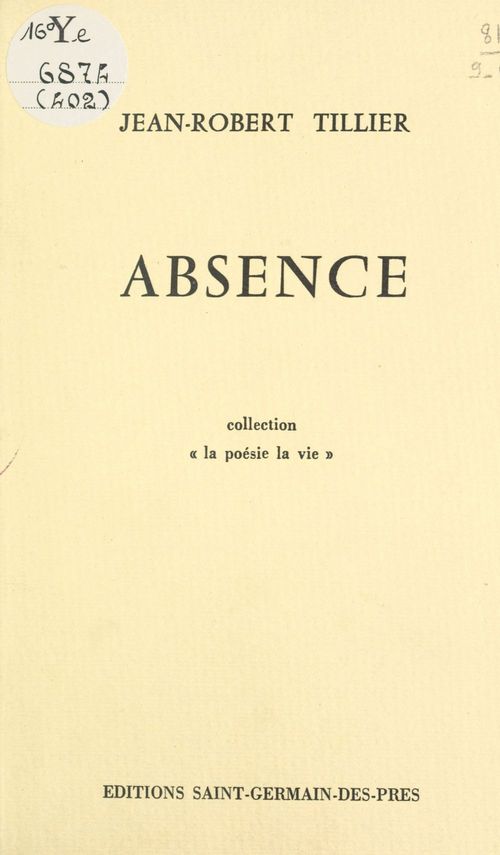 Couverture ebook de Absence, de Jean-Robert Tillier