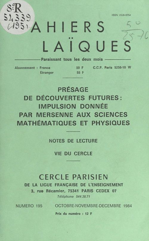 ebook cover of Présage de découvertes futures : impulsion donnée par Mersenne aux sciences mathématiques et physiques, by Armand Beaulieu