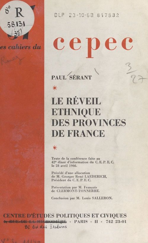 ebook cover of Le réveil ethnique des provinces de France, by Paul Serant
