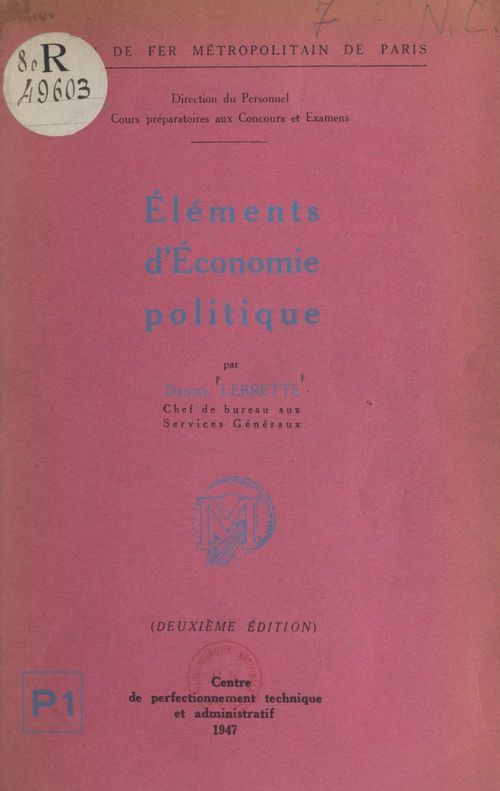 Couverture ebook de Éléments d'économie politique, de Daniel Lebrette