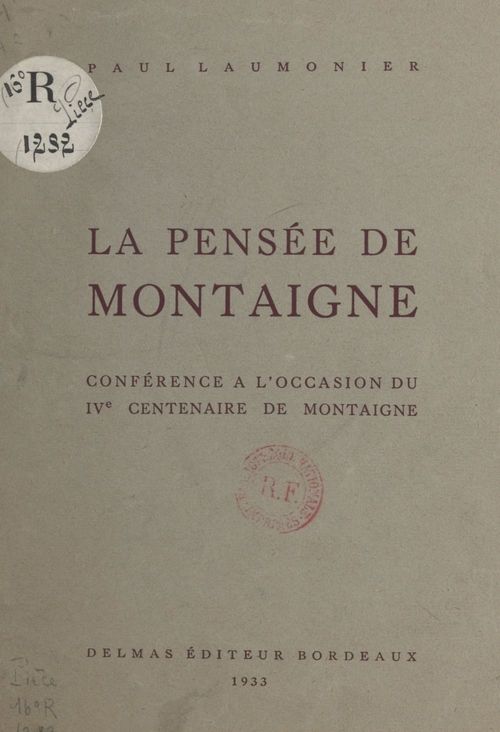 ebook cover of La pensée de Montaigne, by Paul Laumonier