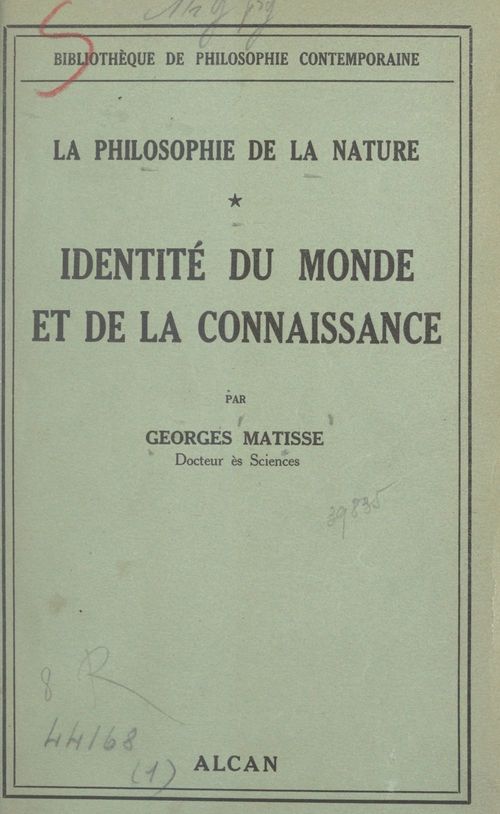 ebook cover of La philosophie de la nature (1), by Georges Matisse